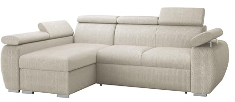 Mirjan24 Ecksofa Boston Mini, Eckcouch mit Schlaffunktion und Bettkasten, Polsterecke mit Einstellbare Kopfstützen, L-Sofa, Polstergarnitur, Wohnlandschaft (Flow 03, Seite: Links, LC+2r)