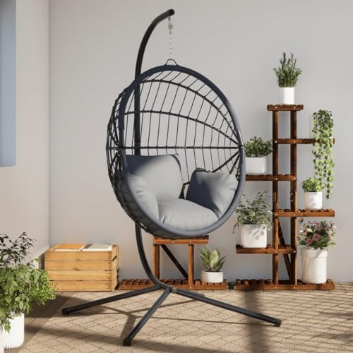 Solivagant Hängesessel-Gestell ohne Korb Schwarz Stahl, Garten Balkon,Hollywoodschaukeln, 13 kg-4007413