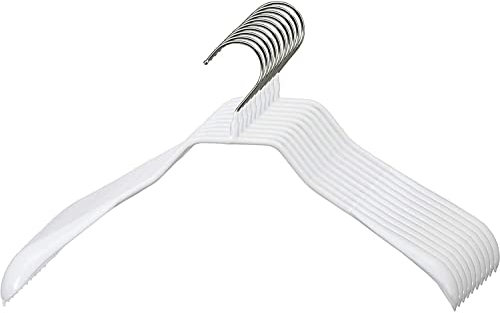 MAWA Kleiderbügel, Set mit 10 körpergeformten Metallkleiderbügeln, ideal für Mäntel, Jacken, Blazer und Anzüge, 360° drehbarer Haken, Antirutschbeschichtung, 46 cm, Weiß