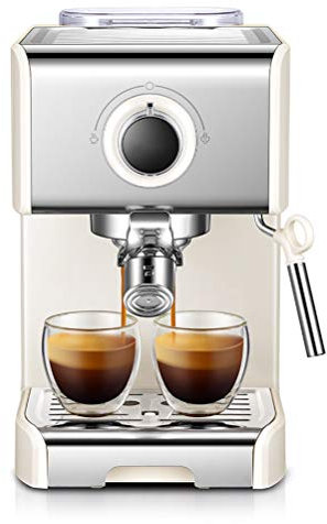 Cafetera Espresso 20 Bares, Cafetera Cappuccino y Latte 1250W Boquilla de Espuma de Leche Profesional 1.2 L Tanque de Agua Calentamiento Rápido 2 Tazas Función,Blanco