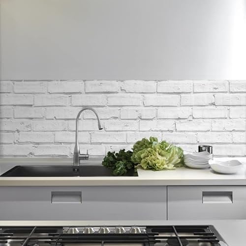 Crédence adhésive cuisine PVC 260_x_60_cm Pierres blanches Rouleau adhesif decoratif 100% fabriqué en Italie, avec encre non toxique, ignifuge et résistant à l'eau