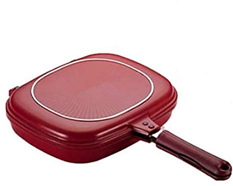 DONEMORE7 Antihaft-Doppelpfanne, tragbare doppelseitige Grillpfanne Aluminiumlegierung Antihaft-Doppeltopf mit Deckel für den Innen- und Außenbereich(28cm)