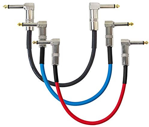 keepdrum 3x GC028 Patchkabel Mono 6,3mm Klinke Gitarren-Kabel 30cm 3 Farben: Schwarz, Blau & Rot