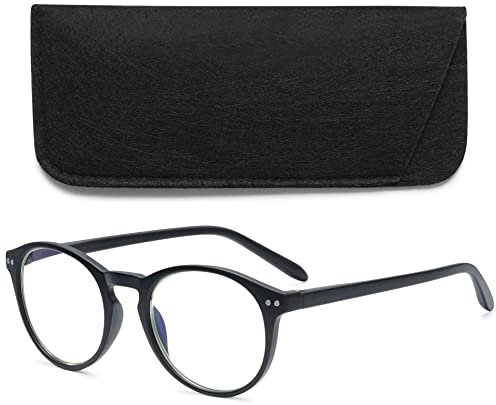 VEVESMUNDO Anti Blaulicht Lesebrillen Computer Damen Herren Federscharnier Klar Groß Runde Retro Vintage Vollrandbrille Lesehilfe Sehhilfe Blaulichtfilter Brille (Schwarz, 4.0)