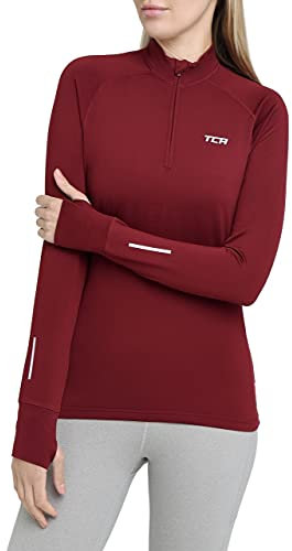 TCA Damen Winter Running Langarm Laufshirt mit Brustreißverschluss - Cabernet, M