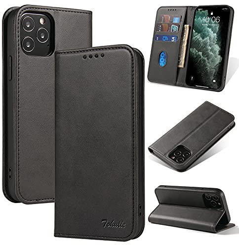 TOHULLE for iPhone 12 Case Premium PU Leather Wallet Case with Card Holder Kickstand Built-in Magnetic Closure Flip Folio Phone Cover for iPhone 12 - Black
