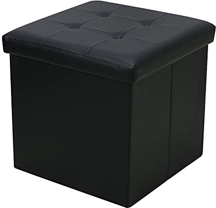 La Maison Foldaway Ottoman Storage Blanket Toy Box Stool Faux Leather Black 38x38cm