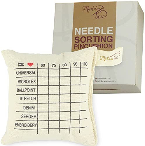 Madam Sew Nadelsortiernadelkissen – Nähnadelhalter Nadelkissen organisiert Nähmaschinennadeln für schnelle, einfache Identifizierung – sortiert 5 Größen und 7 Arten von Quilt- und Sticknadeln