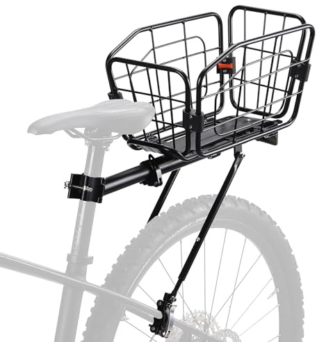 ANGGOER Rear Bike Rack ​with Basket, 165 LB Load Bike Cargo Rack - Aluminum Alloy Bike Rack for Back of Bike with Free Bungee Cord & Waterproof Cover & Installation Tool