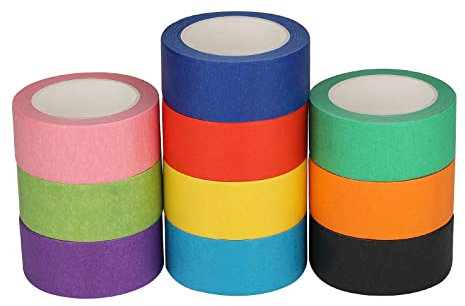 KINBOM 10 Rollen Farbiges Klebeband Bunt, 1,5cm Breit Abdeckband Beschreibbar Malerband mit 10 Verschiedenen Farben für Bastelarbeiten