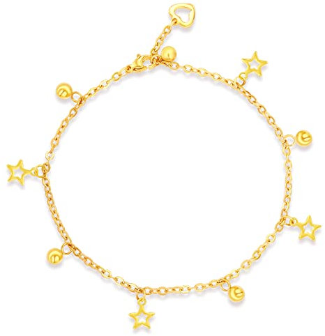 Qings Bracelet Femme Cheville Femme Or Chaine Cheville avec Star Cadeaux D'anniversaire Mesdames Filles Partie de Plage Appropriée 210+40mm(Réglable)