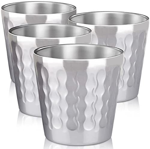 Beasea Stainless Steel Cups, 4 Pack 6oz Metal Drinking Stackable Double Wall Small Mini Air Insulated Portable Tumblers Unbreakable Shatterproof Glasses for Home Restaurant Party Camping