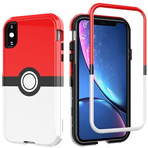 SupBox Case for iPhone X iPhone Xs - Anime Cartoon Kawaii Red&White Ball Pattern Hard PC and Inner Silicone Hybrid Armor Defender Case for Apple iPhone X and iPhone Xs