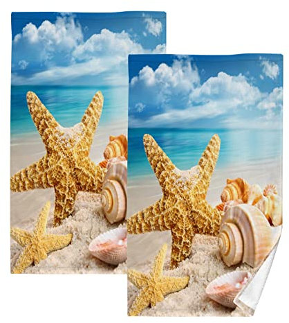 YOUJUNER Handtuch-Set 2er-Pack Strand Seestern 100% Baumwolle Handtücher Weich Saugstark Baumwolle Duschtücher Gästetücher Dekor Handtücher