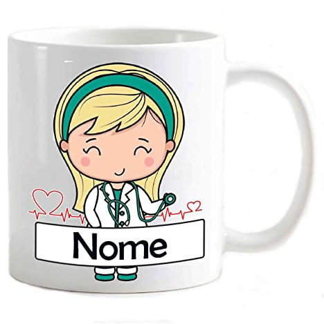 csm informatica Tazza Mug personalizzabile tuo nome regalo laurea divertente tracciato e cuore dottoressa infermiera bionda camice e divisa verde professioni sanitarie