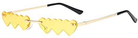 Sonnenbrille in Herzform, Herz Sonnenbrille, Vintage Sonnenbrille Hippie Stil Sonnenbrillen, Rave Brille Schnelle Brille Rave für Hippie Party Zubehör, Unregelmäßige Form Retro (Yellow, One Size)