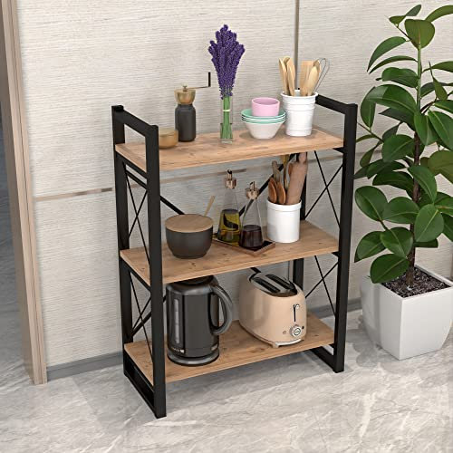 [en.casa] Bücherregal Skørping Standregal mit 3 Ablagen Metallregal 90 x 65 x 30 cm Holzfarben Schwarz Wohnzimmer Schlafzimmer offenes Regal
