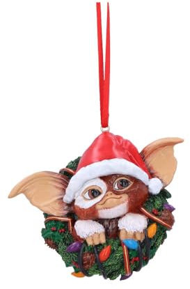 Nemesis Now Gremlins Gizmo im Kranz, Hängeornament, 9,5 cm, Kunstharz, offizielles Lizenzprodukt von Gremlins, Gremlins Weihnachtsdekoration, gegossen aus feinstem Kunstharz, handbemalt