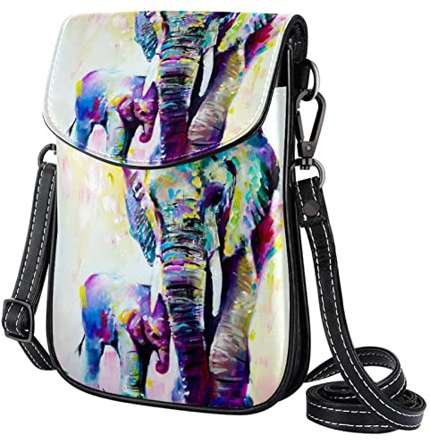 suojapuku Petit sac à main pour téléphone portable à bandoulière pour femme,éléphant de peinture à l'aquarelle,Messenger épaule sac à main portefeuille en cuir PU
