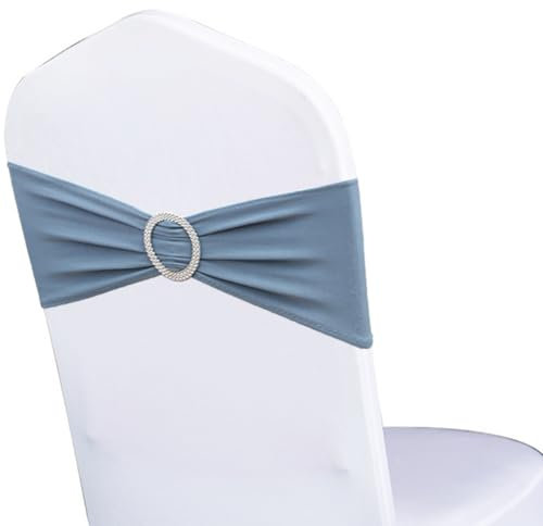 WENSINL 50 Stück Stretch Staubige Blau Stuhlschärpen für Hochzeit, elastische Lycra-Stuhlbänder mit Schnallenschieber, Spandex Stuhlschleifen für Party, ohne weiße Stuhlhussen (Staubiges Blau)