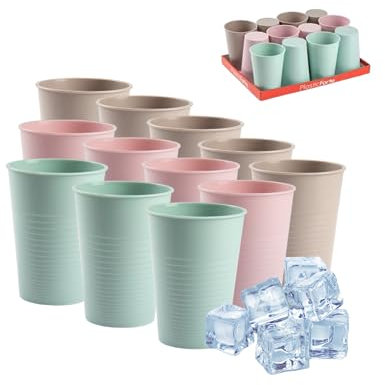 Artic North Company 12 Vasos De Plastico Duro Reutilizables (200ml, Pack Color Pastel), Apto Para Microondas, Lavavajillas, vajillas camping