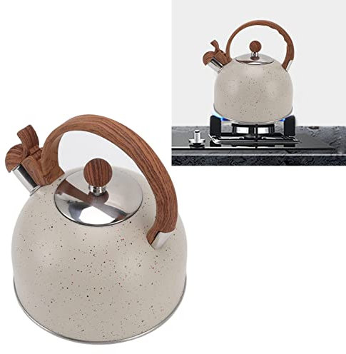 Bouilloire Sifflante Induction, Bouilloire à Sifflet De 2,5 L, Bouilloire à Sifflet En Acier Inoxydable, Bouilloire à Eau, Bouilloire à Induction, Bouilloire à Sifflet En Acier Inoxydable(beige blanc)