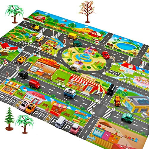 kyaoayo Autoteppich Kinder, Kinder Teppich Spielmatte City Life, Spielmatte für Kinder, Teppich StraßE Kinder, 100×130cm / 39.3in×51.1in, für Kinder und Kinder Schlafzimmer und Spielzimmer.
