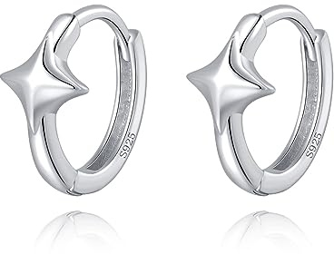 Reffeer Massive 925er Sterlingsilber-Stern-Huggie-Ohrringe für Damen, Ohrringe, Mädchen-Ohrringe, Stern-Creolen, hypoallergen