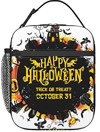 Aotximlat Isolierte Lunch-Tasche, wiederverwendbar, mit Seitentasche und Schultergurt, Happy Halloween, Fliegenflügel, Kühler für Schule, Picknick, Strand, Reisen, Arbeit