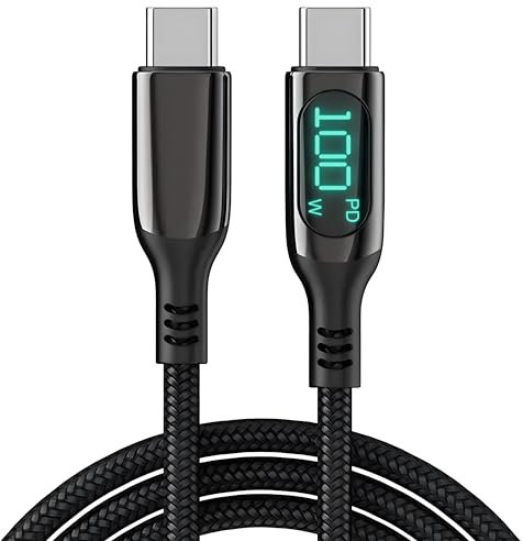 RLS USB C to USB C Charger Cable 100W 5A USB Fast Charging Type C Cable with LED Display 2m Phone Charger USB-C Data Lead Samsung S22 Ultra MacBook Pro iPad Air Switch PS5 Pixel 7 Huawei etc