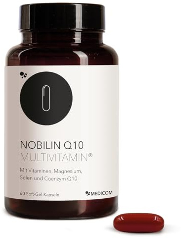 Medicom - Nobilin Q10 Multivitamin, Multivitamine + Coenzym Q10, 60 Kapseln | Coenzym Q10,B-Vitamine, Energiestoffwechsel, Nervensystem, Zellschutz, Immunsystem, Glutenfrei, Laktosefrei