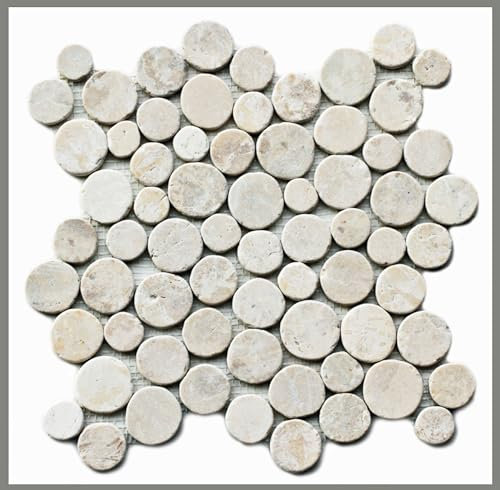 1qm Mosaikfliesen Kieseloptik Marmor Stein Münzen Bodenfliesen Badfliesen Naturstein Fliesen Lager Verkauf Stein-mosaik Herne NRW (Weiß (white))