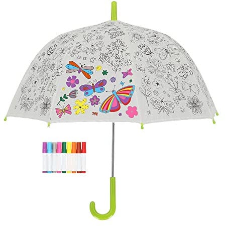 degawo PIY Kinder Regenschirm transparent SCHMETTERLING incl. Stiften grün Griff