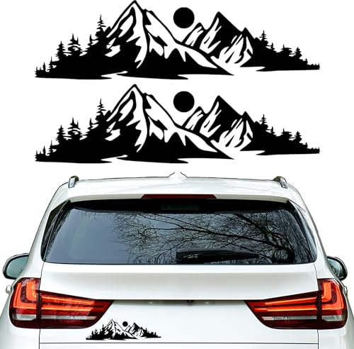 douyif Auto Aufkleber Berg 14x3.9cm Aufkleber Baum Wald Berge Sonnenaufgang Wald Berg Sticker Berg Für Karosserie Aufkleber für Lkw Autofenster Autoseit Kofferraum Laptop Wand 2Pcs (schwarz)