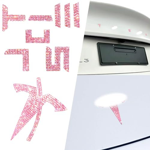 Yeapop Bling Bling Strass Logo Embleme für Tesla Model 3 Highland 2024, 7 Stück Tesla Embleme Aufkleber für Kofferraum und Heckkoffer, Bedazzled Zubehör für Tesla, Rosa