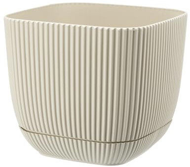 VERDENIA Coral Lot de 2 Pots de Fleurs carrés, en Plastique, légers, pour l'intérieur, Design Moderne, matériau Plastique de qualité supérieure, 15 x 15 x 13 cm, Couleur crémeuse