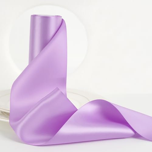 HUIHUANG Lilac Satin Ribbon 4 inch Wide Liliac Purple Ribbon Double-Faced Satin Ribbon for Wedding Chair Sash Bridal Shower Decor Large Bows Making Flower Bouquet Crafts -10 Yards/Roll