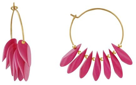 LES POULETTES BIJOUX - Orecchini Cerchio in Acciaio Petali di Legno - Fucsia