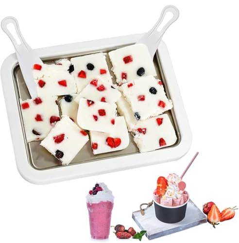 Fabricante de Helados, ZoneYan Heladera Instantánea con 2 Espátulas, Máquina para Hacer Helados en Rollo, Placa de Hielo para Helados, Plancha para Hacer Helado para Sorbete, Gelato, Yogur Helado