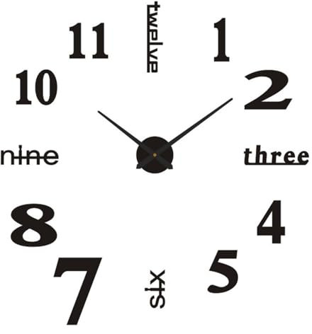 YUNYODA 3D Groß Wanduhr, DIY Römische Ziffern Kombiniert Wörter Wanduhr zum Kleben, Mute Ohne Tickgeräusche Wanduh Wanddekoration Stanzfreie für Wohnzimmer Küche Büro Dekoration
