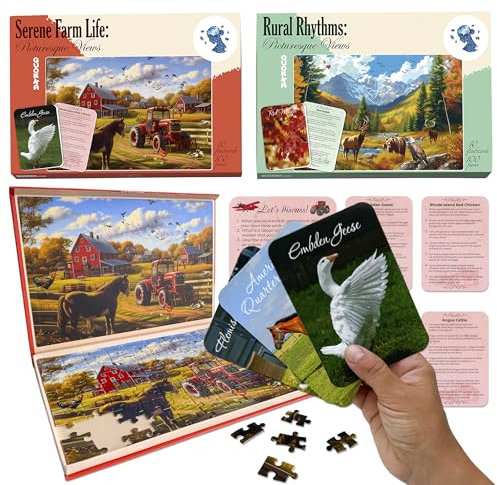 QUOKKA 100 Stück Demenz Puzzles für ältere Menschen - Großes Stück Aktivitäten Produkte für Senioren - 3 Alzheimer Puzzlespiele für Erwachsene Malerische Ansichten - Kognitive Geschenke für Männer und
