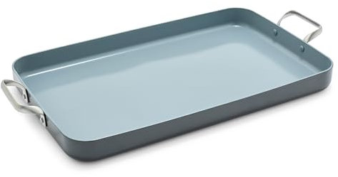GreenPan Valencia Pro 18 x 11 Double Burner Griddle Pan, Healthy Ceramic Nonstick, PFAS-Free, Induction Suitable, Stainless Steel Handles, Dishwasher Safe, Oven & Broiler Safe, Gray
