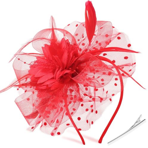 DRESHOW Chapeau Fascinateur Bandeau de Plumes Chapeau Fascinateur pour Femmes avec Clip Bandeau Fleuri pour Filles et Femmes