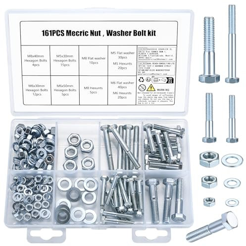 161 Piezas M5 M6 M8 Tornillos y Tuercas y Arandelas Kit, Tornillos de Hexagonales, Pernos Tornillo Hexagonal con Tuercas con Arandelas Set, Tornillos de Máquina Roscados para Automóviles Mecánica