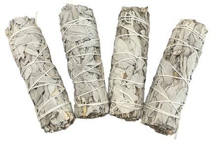 LAMARE - Salvia Blanca - Californiana - para Quemar - 10 cm - Recolectada de Manera 100% Artesanal y sostenible - Ideal para limpiezas y rituales energéticos - Pack de 4 Atados.
