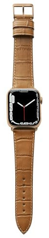 MANUFAKTURWERK Armband ROTHENBAUM | kompatibel mit Apple Watch 1-9, SE | Leder | für Damen und Herren | Cognac, Größe:M (Standard). 42 mm / 44 mm / 45 mm, Farbe:Gold Edelstahl