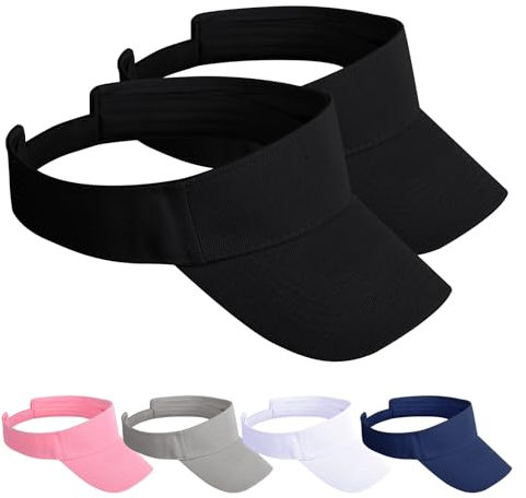 Lancry 2PCS Sports Sun Visor Hat Women, Adjustable Cotton Roofless Curved Brim Sun Protection Cap for Golf Running Tennis Baseball
