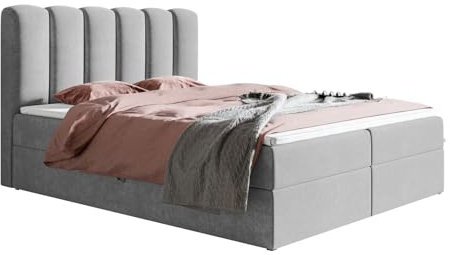 Emporius Boxspringbett 140x200 cm Rimini - Doppelbett 140 x 200, Topper, Bettkasten, Bonell-Matratze - Velvet Grau (Jasmine 90)
