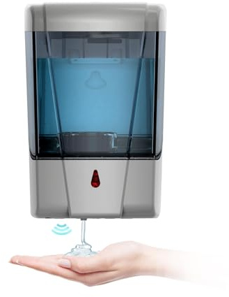 BEZADI Automatic Soap Dispenser 20fl oz/600ml Touchless Wall Mount Liquid ABS Auto Hands Free Touchless Soap Dispensers Bathroom Kitchen 9031 Silver