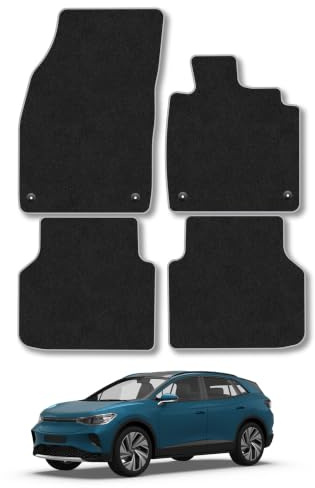 VW ID.4 (2020+) Carpet Car Mats | Grey Edge Trim Tailored Fit Floor Mats Full Coverage Protection Accessories Easy Clean Anti Slip Made in the UK